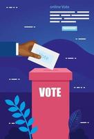 poster of online vote with hand and ballot box vector