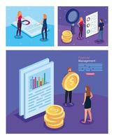 set poster of financial management with people and icons vector