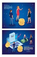 set poster of financial management with people and icons vector