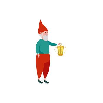 dwarf with kerosene lantern fairytale isolated icon vector