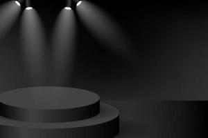 Escenario de podio 3d con foco en negro vector