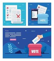 Establecer cartel de voto con iconos vector