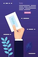 poster of vote with hand and vote form vector