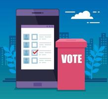 teléfono inteligente para votar en línea con urna vector