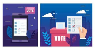 set poster of vote with icons vector