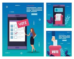 set poster of vote with icons vector