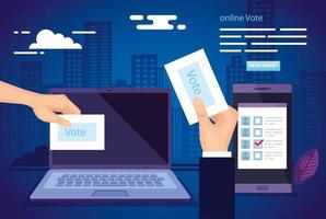 poster of vote online with laptop and smartphone vector