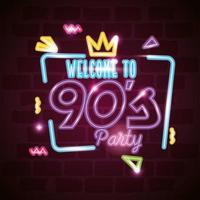 label welcome to nineties party neon light vector