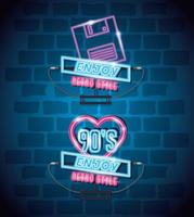 set of labels nineties retro style neon light vector