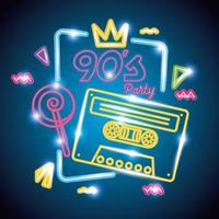 cassette with candy of nineties retro neon light vector