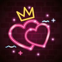 cute hearts love with crown neon light vector