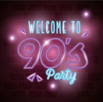 label welcome to nineties party neon light vector