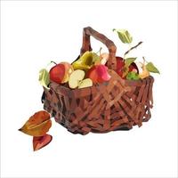 Vector basket of ripe apples. Autumn design of crops, fruits, agriculture