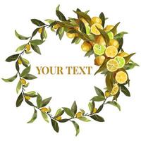 Round wreath of lemon branches. Vector wreath for lemonade labels, summer designs, summer cafes, summer menus, banner ad