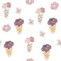 Ice cream seamless pattern. Sweet dessert, summer mood. Boho style. Perfect for kids wallpaper for fabric, textile, clothes, paper, scrapbooking, planner, sticker, nursery. Vector illustration.