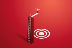 Businessman getting ready to jump onto a target on a springboard. vector
