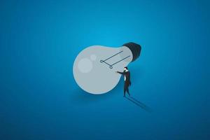 Businessman standing in front of a light bulb that goes out. vector