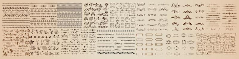 Hand sketched vector vintage elements laurels, leaves, flowers, swirls and feathers. Hand Drawn Banners, Leaves,Flowers, Branches and Swirls,Set of vector graphic elements for design