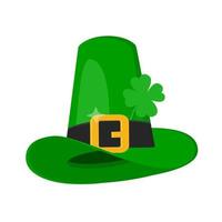 Saint Patrick Day leprechaun green hat with shamrock clover leaf icon. vector