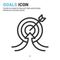 Goals icon vector with outline style isolated on white background. Vector illustration mission, target sign symbol icon concept for digital business, finance, industry, company, apps and project