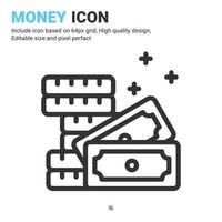 vector de icono de dinero con estilo de contorno aislado sobre fondo blanco. ilustración vectorial en efectivo, concepto de icono de símbolo de signo de moneda para negocios, finanzas, industria, empresa, aplicaciones, web y todos los proyectos