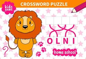 Children board animal game crossword for preschoolers and primary school students worksheets.Page read and match for kids educational book vector