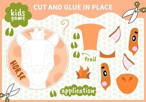 Children board animal applique  game cut and glue in place for preschoolers and primary school students worksheets.Page read and match for kids educational book vector