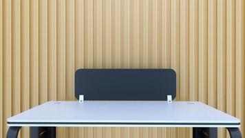 work table and wooden wall background photo