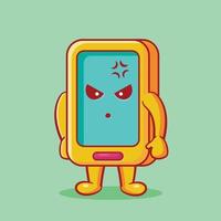 cute smartphone mascot with angry gesture isolated cartoon vector illustration