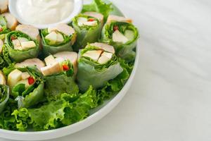 vegetables wrap or salad rolls with creamy salad sauce photo