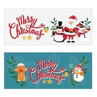 Vector Merry Christmas and Happy New Year greeting cards set with cute Santa Claus and hand drawn lettering with snowman.