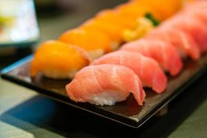 fresh tuna raw sushi on plate photo