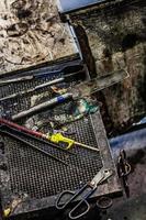 Set of different Glassblowing Tools on a Table. photo