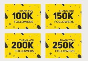 set of thank you followers colorful banner Thank you followers Banners 100k 150k 200k 250k followers social midea banner followers vector