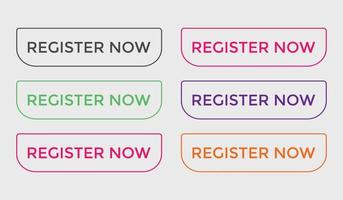 colorful register now text web button set of register now sign icon for web site vector