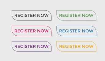 colorful register now text web button set of register now sign icon for web site vector