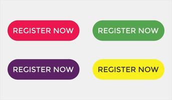 colorful register now text web button set of register now sign icon for web site vector