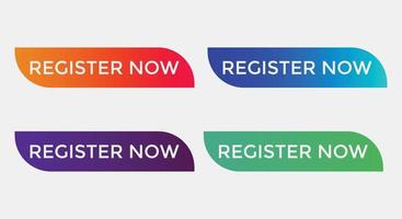 colorful register now text web button set of register now sign icon for web site vector