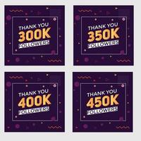 set of thank you followers colorful banner Thank you followers Banners 300k 350k 400k 450k followers social midea banner vector