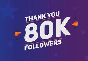 80k seguidores gracias plantilla de celebración colorida redes sociales 80000 seguidores banner de logro vector
