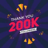 200k seguidores gracias plantilla de celebración colorida redes sociales 200000 seguidores banner de logro vector