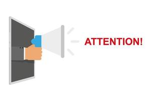 Attention sign, megaphone with smartphoe. Vector illustration