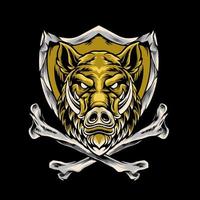 Boar with cross bone and shield vector