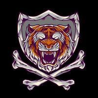 Tiger with cross bone and shield vector