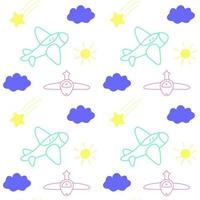 Seamless pattern with hand-drawn plane in the sky vector
