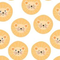 Seamless pattern with cute lion face vector