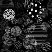 Vector modern black and white seamless background with hand drawn abstract round elements, doodles. Use it for wallpaper, textile print, pattern fill, web, texture, wrapping paper, design presentation