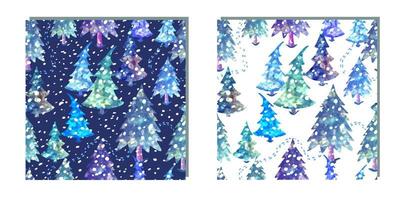 Vector colorful set of seamless background with Christmas tree. Modern illustration. Can be used for wallpaper, pattern fills, web page, surface textures, textile print, wrapping paper. Night and day.