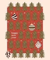 vector tarjeta de felicitación moderna con mano colorida dibujar la ilustración de los juguetes del árbol de Navidad. Úselo como invitación, tarjeta postal, póster, pancarta, volante, portada, cartel, folleto y otro diseño gráfico.