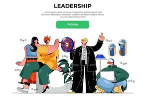 Leadership web banner concept. Businessman and businesswoman working together, targeting, success teamwork and partnership, landing page template. Vector illustration with people scene in flat design